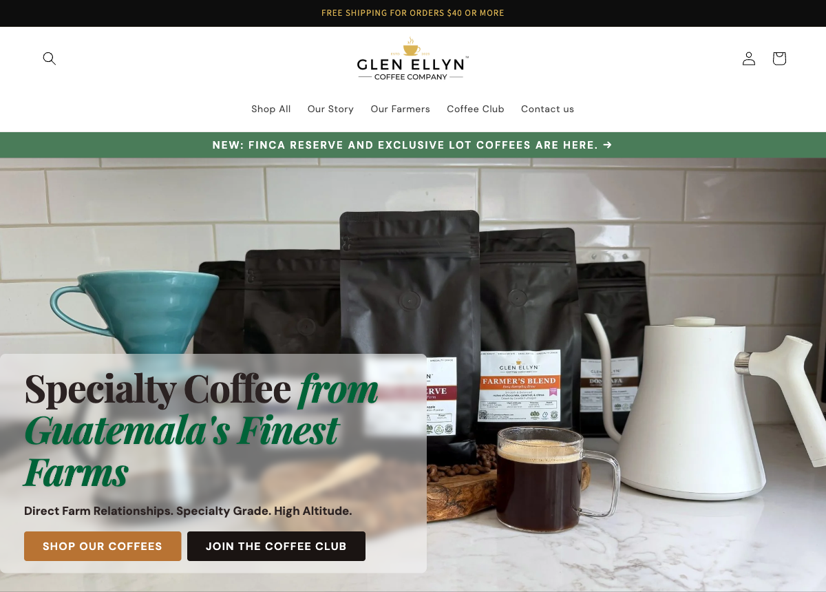 Glen Ellyn Coffee Company website shown on a laptop