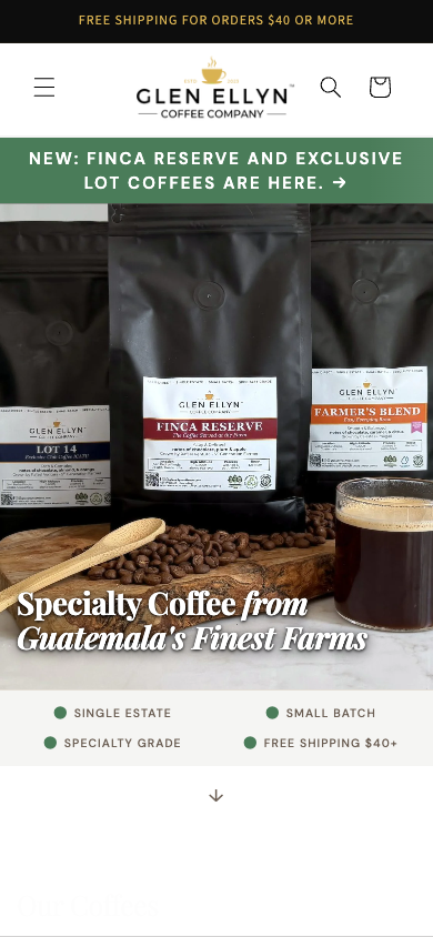 Glen Ellyn Coffee Company website shown on a phone